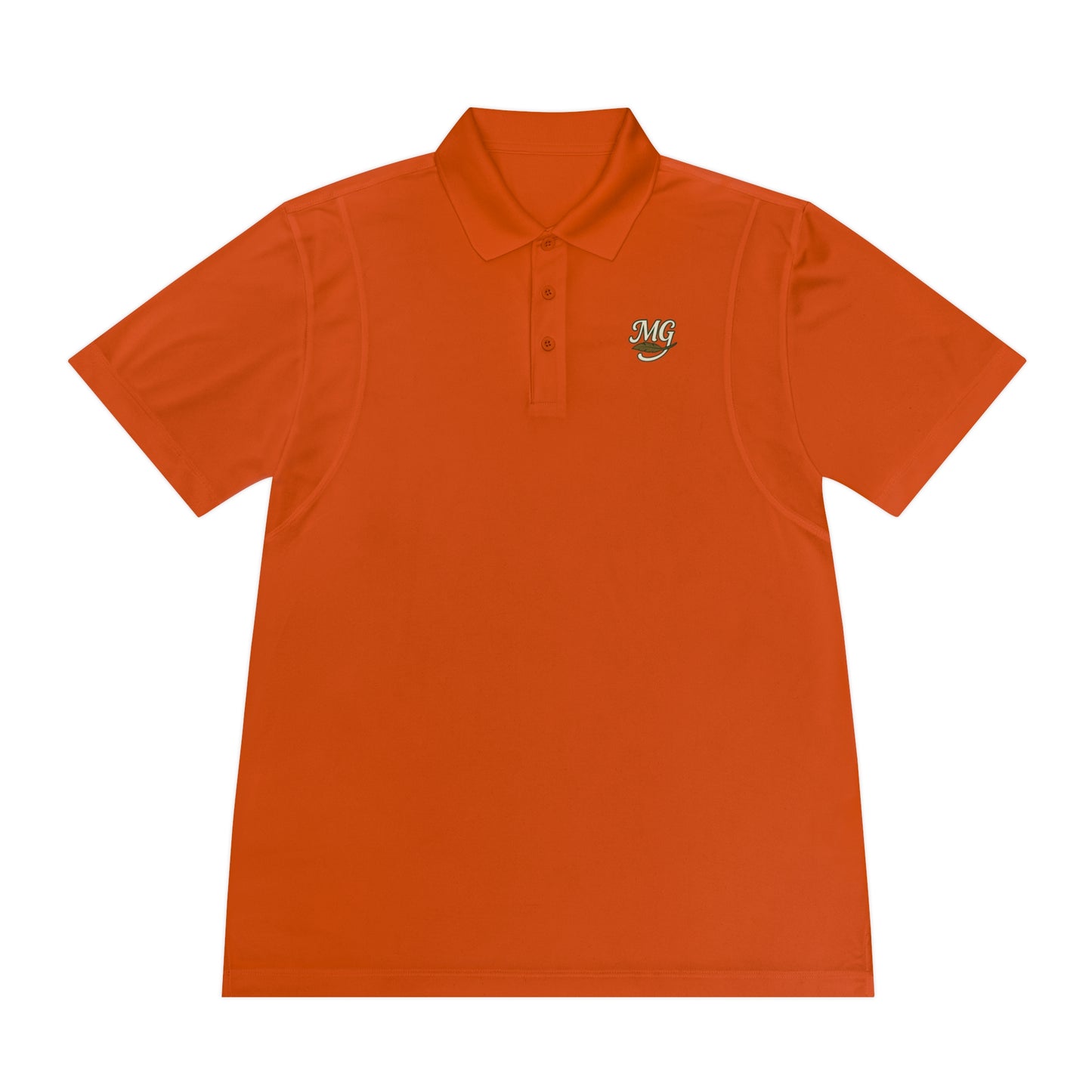 Men's White Sport Polo Shirt with Green "MG" Crest — Athletic Golf & Casual Wear
