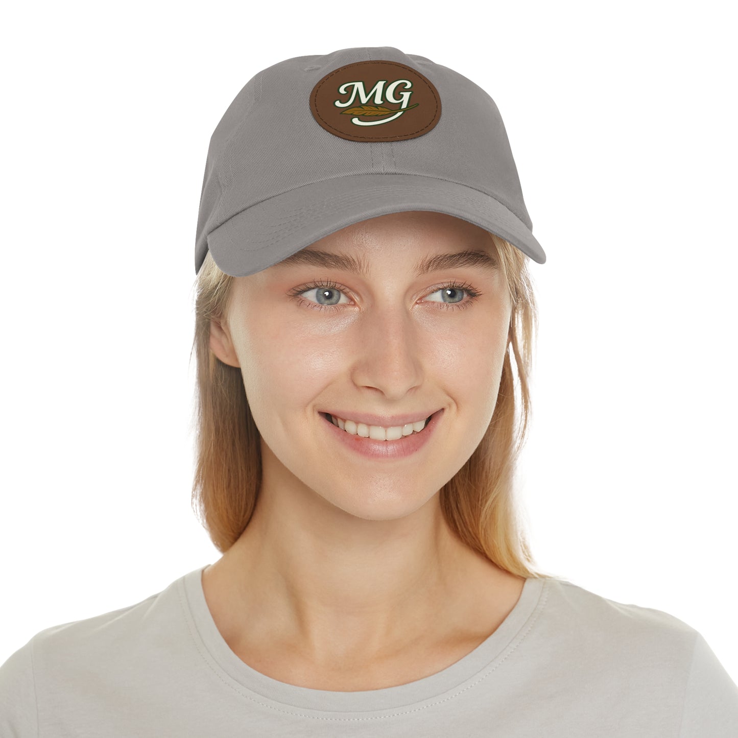 MG Leather Patch Dad Hat — Monogrammed Vintage Leaf Baseball Cap